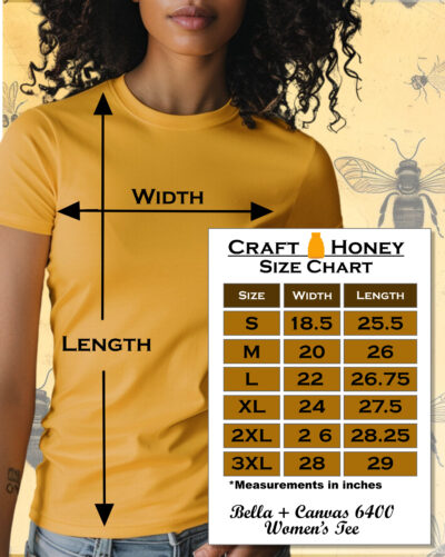 Size chart for the Bella+Canvas womens' 6400 relaxed t-shirts